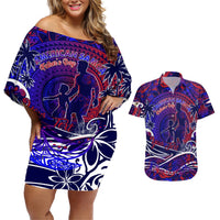 Father's Day American Samoa Couples Matching Off Shoulder Short Dress and Hawaiian Shirt Special Dad Polynesia Paradise DT02 Blue - Polynesian Pride