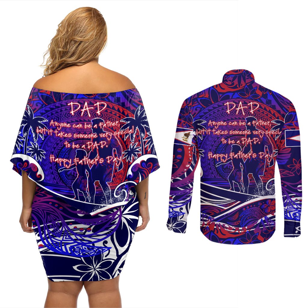 Father's Day American Samoa Couples Matching Off Shoulder Short Dress and Long Sleeve Button Shirt Special Dad Polynesia Paradise DT02 - Polynesian Pride