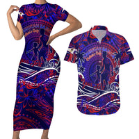 Father's Day American Samoa Couples Matching Short Sleeve Bodycon Dress and Hawaiian Shirt Special Dad Polynesia Paradise DT02 Blue - Polynesian Pride