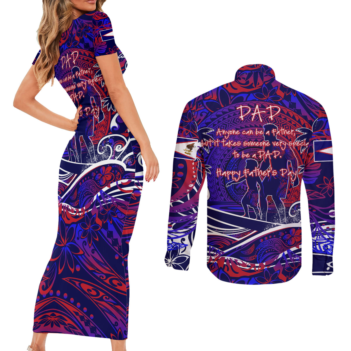 Father's Day American Samoa Couples Matching Short Sleeve Bodycon Dress and Long Sleeve Button Shirt Special Dad Polynesia Paradise DT02 - Polynesian Pride