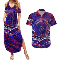 Father's Day American Samoa Couples Matching Summer Maxi Dress and Hawaiian Shirt Special Dad Polynesia Paradise DT02 Blue - Polynesian Pride