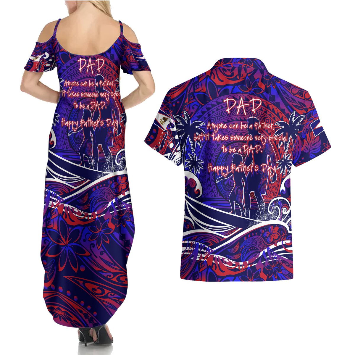 Father's Day American Samoa Couples Matching Summer Maxi Dress and Hawaiian Shirt Special Dad Polynesia Paradise DT02 - Polynesian Pride