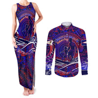 Father's Day American Samoa Couples Matching Tank Maxi Dress and Long Sleeve Button Shirt Special Dad Polynesia Paradise DT02 Blue - Polynesian Pride