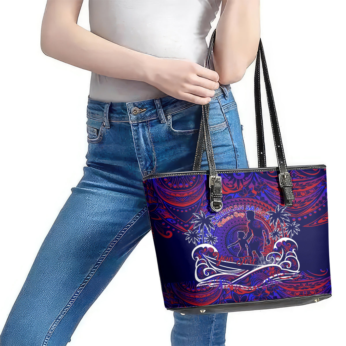 Father's Day American Samoa Leather Tote Bag Special Dad Polynesia Paradise DT02 - Polynesian Pride