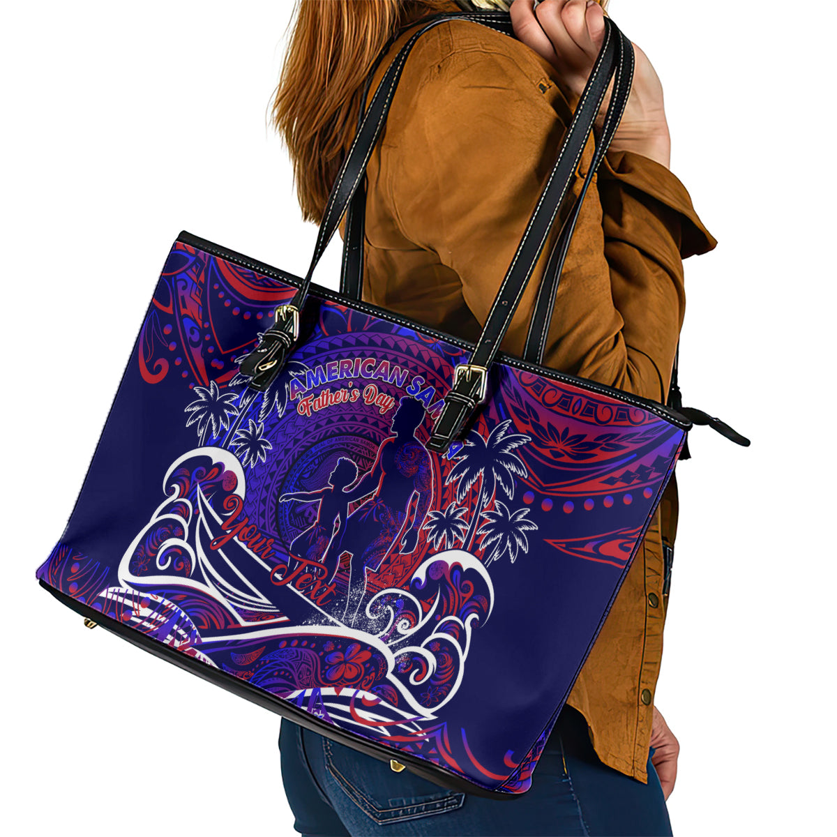 Father's Day American Samoa Leather Tote Bag Special Dad Polynesia Paradise DT02 - Polynesian Pride