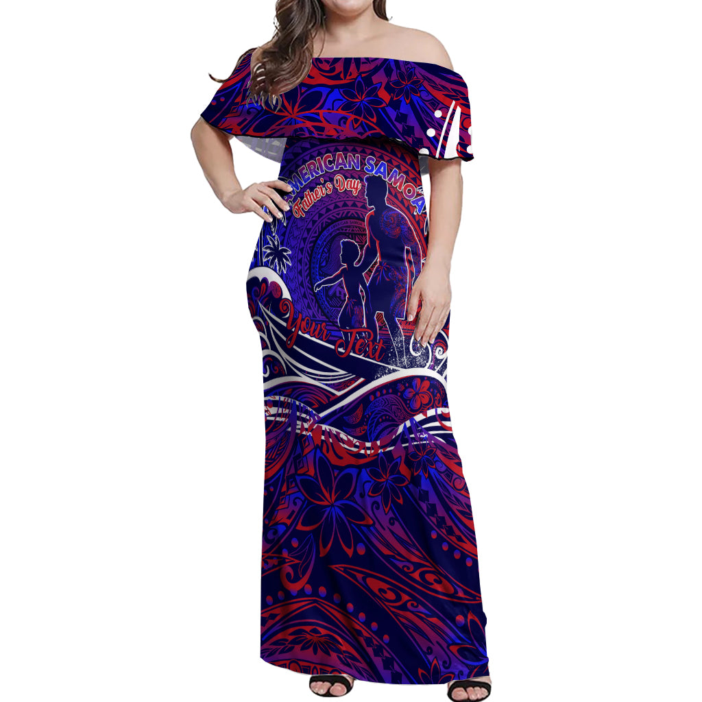 Father's Day American Samoa Off Shoulder Maxi Dress Special Dad Polynesia Paradise DT02 Women Blue - Polynesian Pride