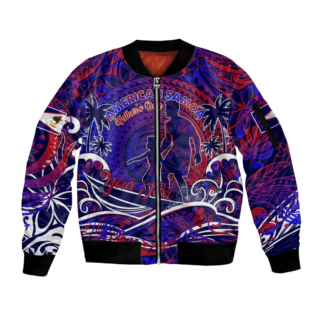 Father's Day American Samoa Sleeve Zip Bomber Jacket Special Dad Polynesia Paradise DT02 Unisex Blue - Polynesian Pride