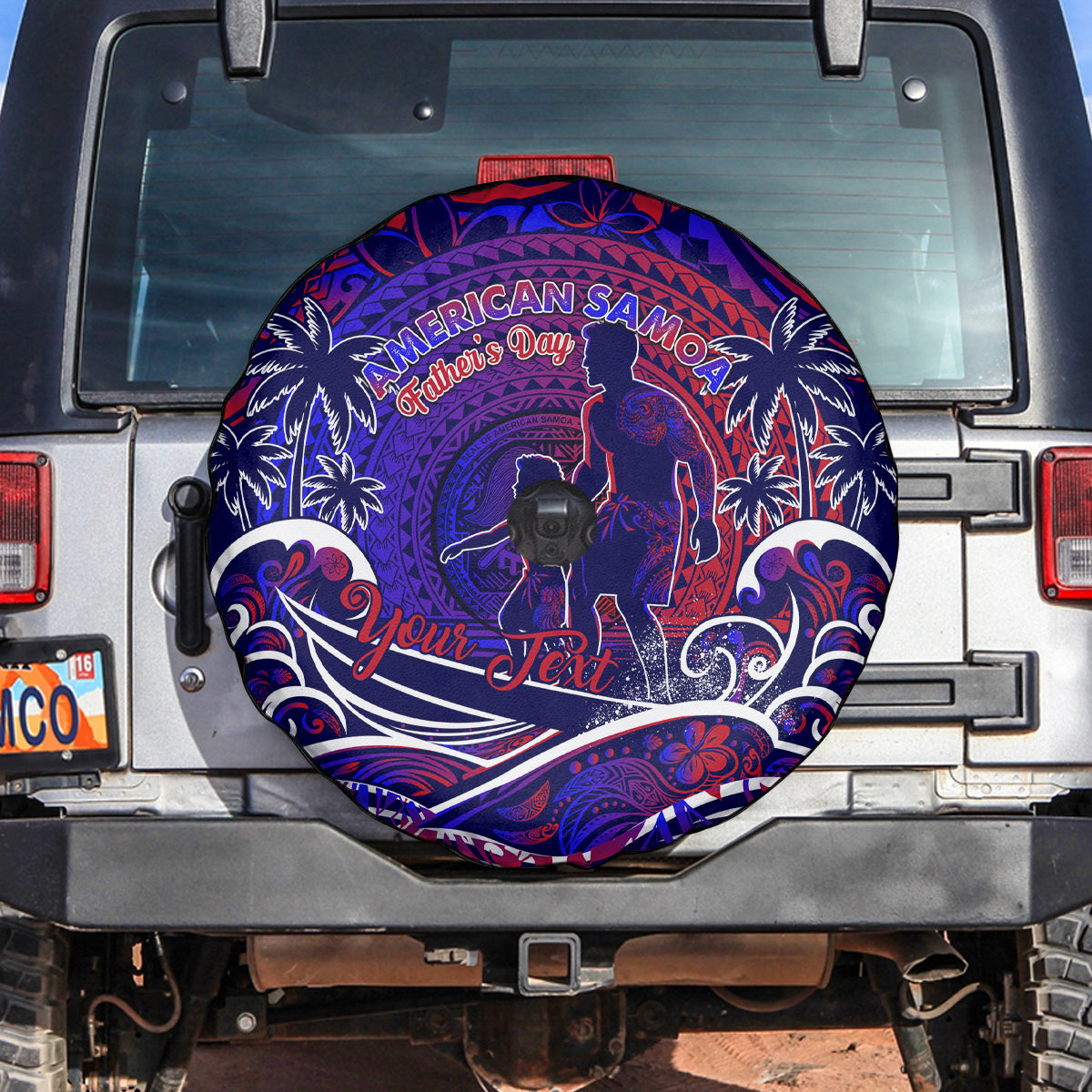 Father's Day American Samoa Spare Tire Cover Special Dad Polynesia Paradise DT02 Blue - Polynesian Pride