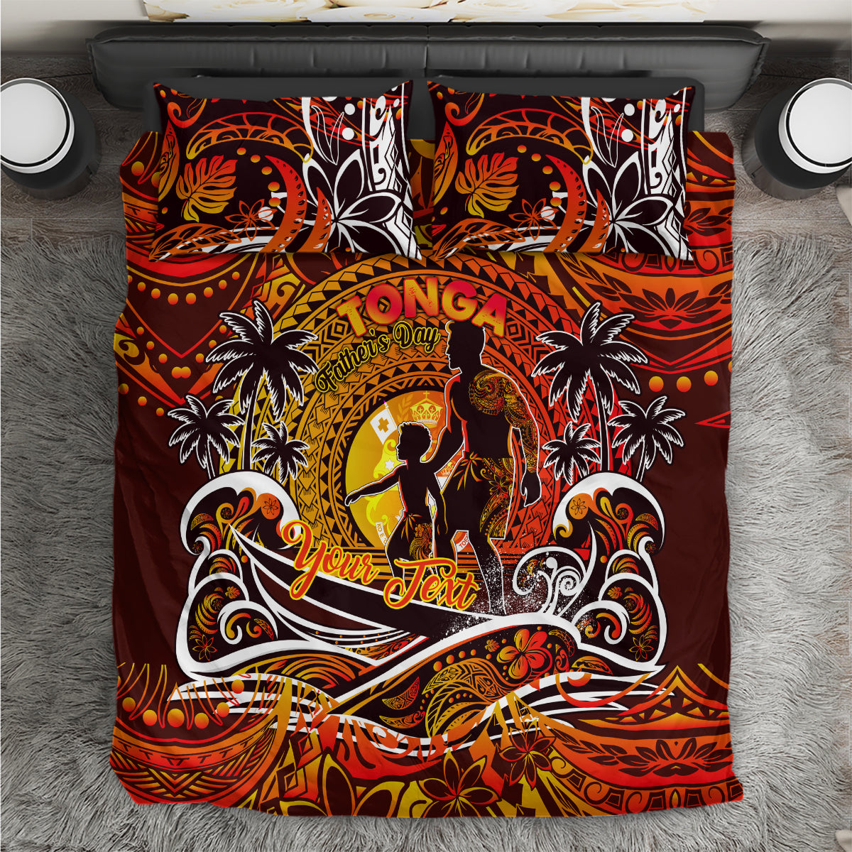 Father's Day Tonga Bedding Set Special Dad Polynesia Paradise DT02 Orange - Polynesian Pride