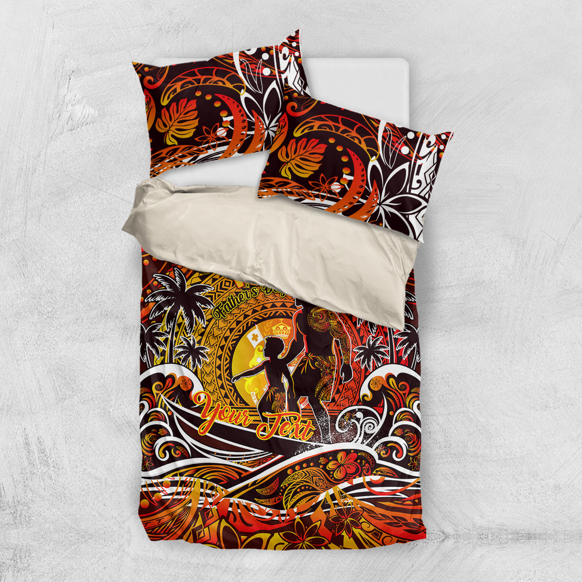Father's Day Tonga Bedding Set Special Dad Polynesia Paradise DT02 US Twin 172cm x 218cm Orange - Polynesian Pride