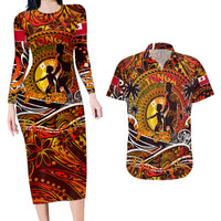 Father's Day Tonga Couples Matching Long Sleeve Bodycon Dress and Hawaiian Shirt Special Dad Polynesia Paradise DT02 Orange - Polynesian Pride