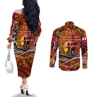 Father's Day Tonga Couples Matching Off The Shoulder Long Sleeve Dress and Long Sleeve Button Shirt Special Dad Polynesia Paradise DT02 - Polynesian Pride