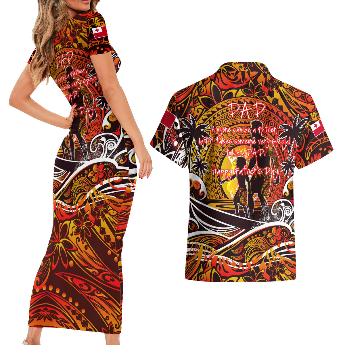 Father's Day Tonga Couples Matching Short Sleeve Bodycon Dress and Hawaiian Shirt Special Dad Polynesia Paradise DT02 - Polynesian Pride