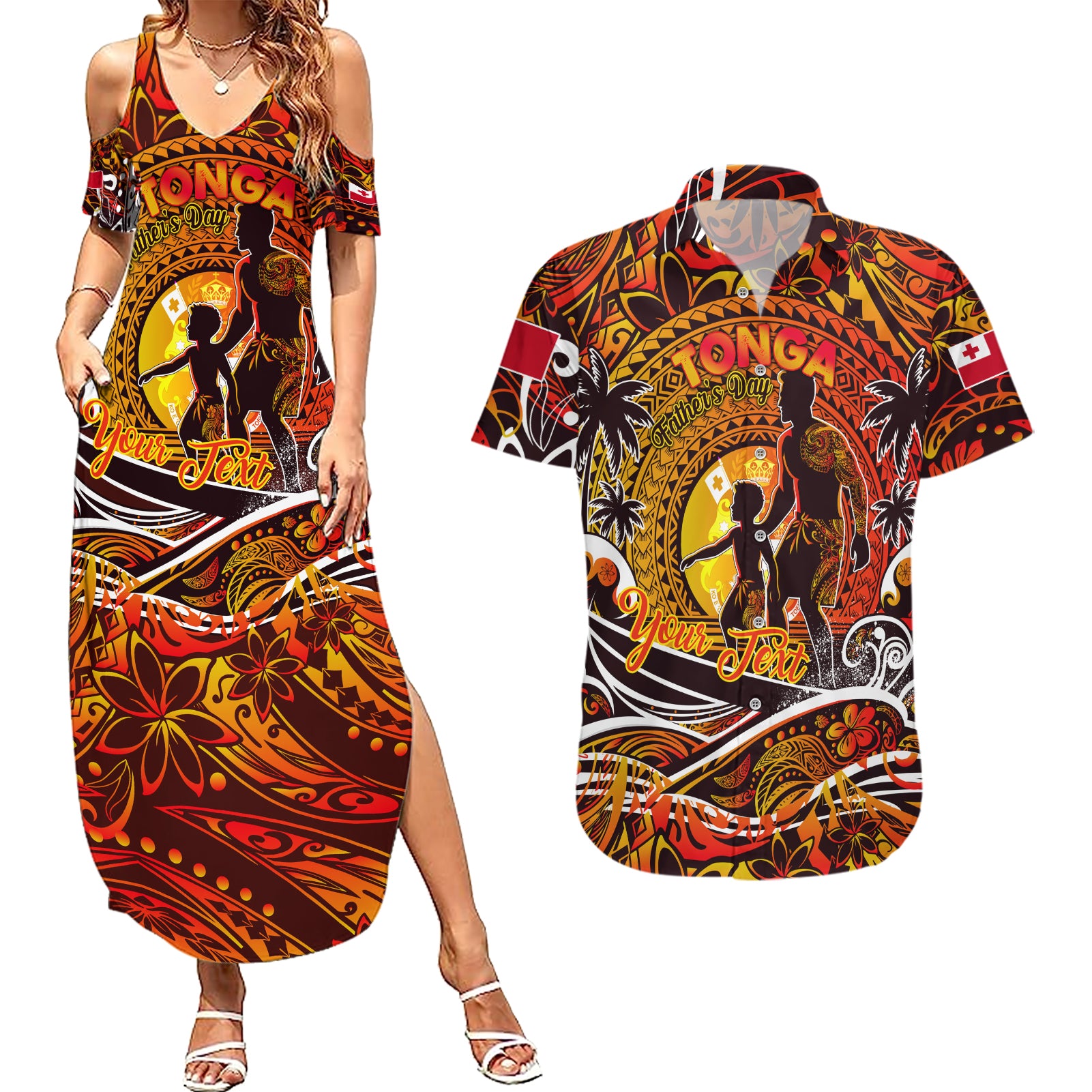 Father's Day Tonga Couples Matching Summer Maxi Dress and Hawaiian Shirt Special Dad Polynesia Paradise