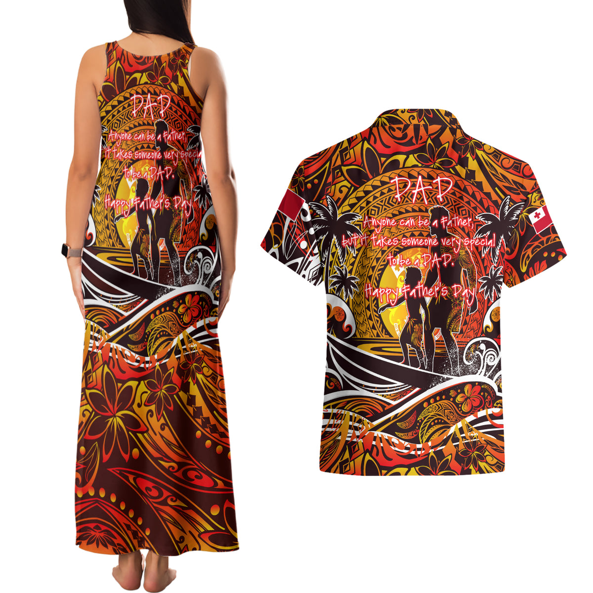 Father's Day Tonga Couples Matching Tank Maxi Dress and Hawaiian Shirt Special Dad Polynesia Paradise DT02 - Polynesian Pride