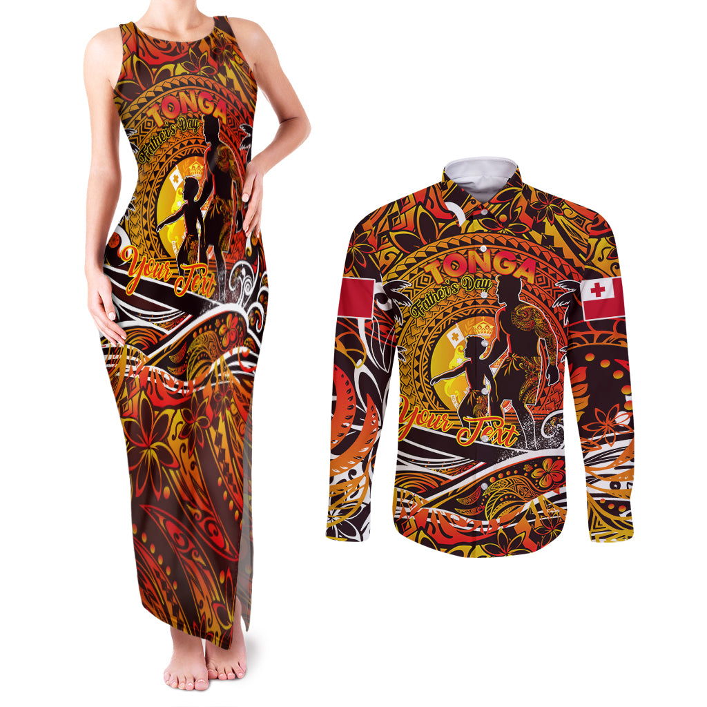 Father's Day Tonga Couples Matching Tank Maxi Dress and Long Sleeve Button Shirt Special Dad Polynesia Paradise