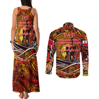 Father's Day Tonga Couples Matching Tank Maxi Dress and Long Sleeve Button Shirt Special Dad Polynesia Paradise DT02 - Polynesian Pride