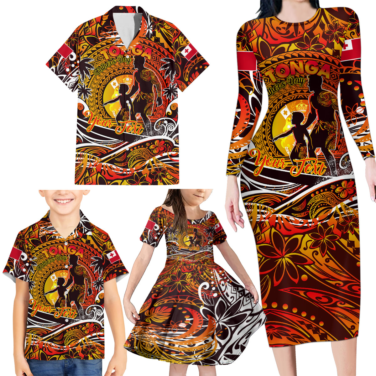 Father's Day Tonga Family Matching Long Sleeve Bodycon Dress and Hawaiian Shirt Special Dad Polynesia Paradise