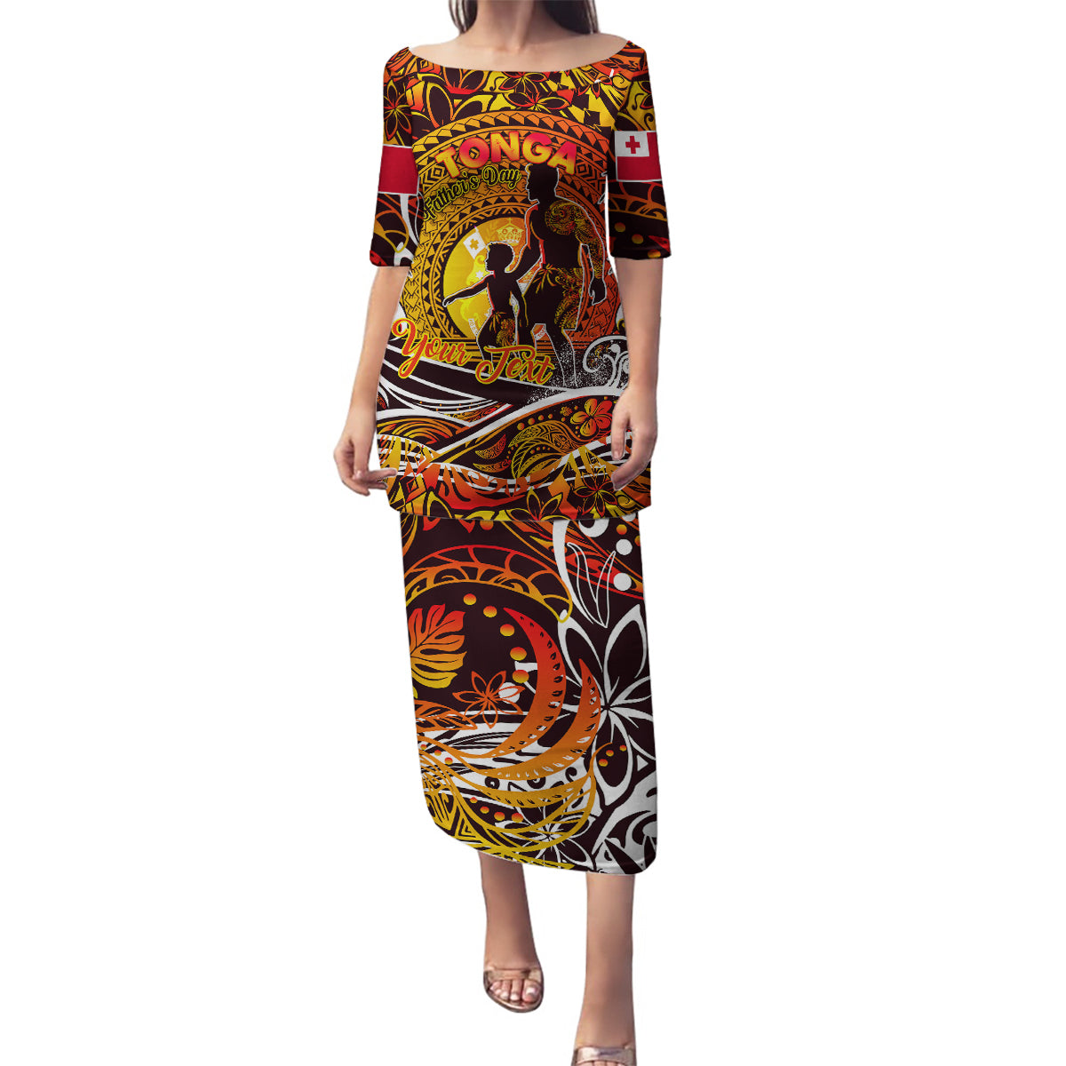 Father's Day Tonga Family Matching Puletasi and Hawaiian Shirt Special Dad Polynesia Paradise DT02 Mom's Dress Orange - Polynesian Pride