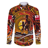 Father's Day Tonga Family Matching Summer Maxi Dress and Hawaiian Shirt Special Dad Polynesia Paradise DT02 Dad's Shirt - Long Sleeve Orange - Polynesian Pride
