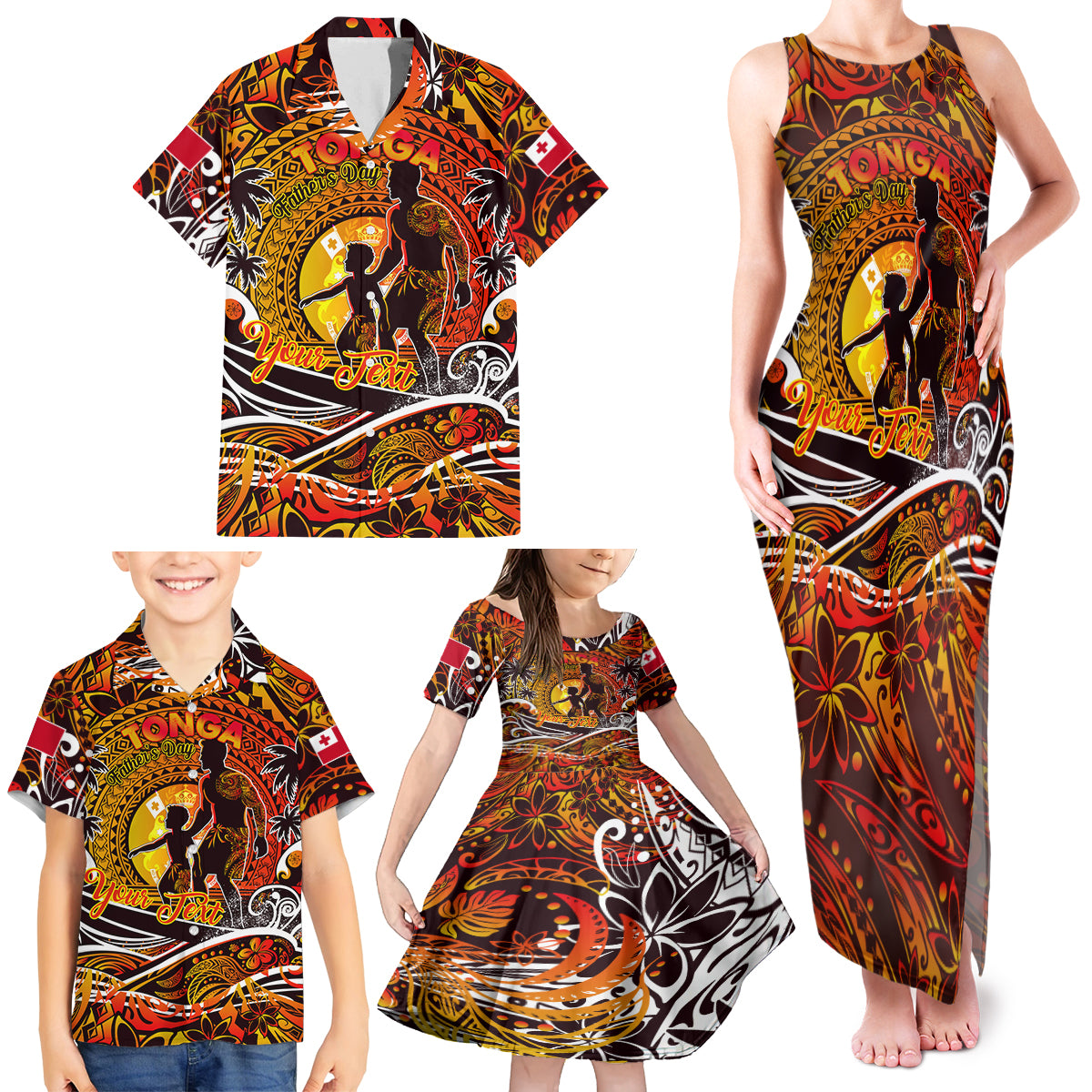 Father's Day Tonga Family Matching Tank Maxi Dress and Hawaiian Shirt Special Dad Polynesia Paradise