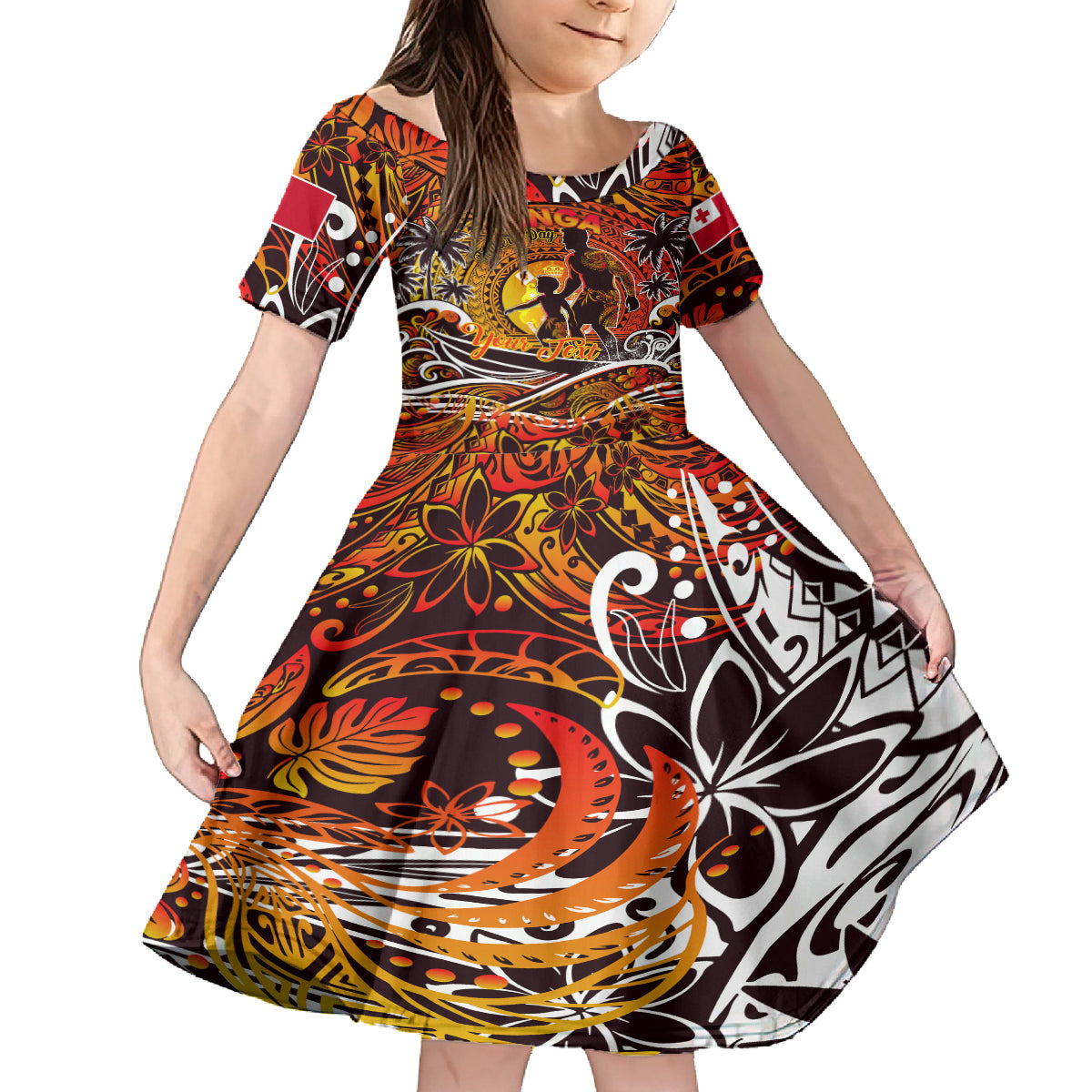 Father's Day Tonga Kid Short Sleeve Dress Special Dad Polynesia Paradise DT02 KID Orange - Polynesian Pride