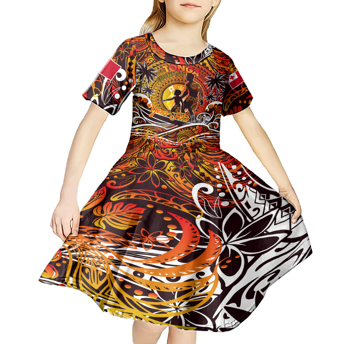 Father's Day Tonga Kid Short Sleeve Dress Special Dad Polynesia Paradise DT02 - Polynesian Pride