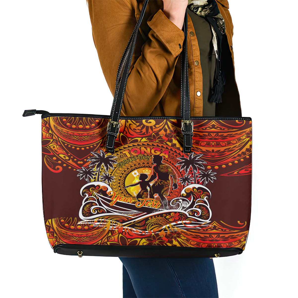 Father's Day Tonga Leather Tote Bag Special Dad Polynesia Paradise DT02 - Polynesian Pride