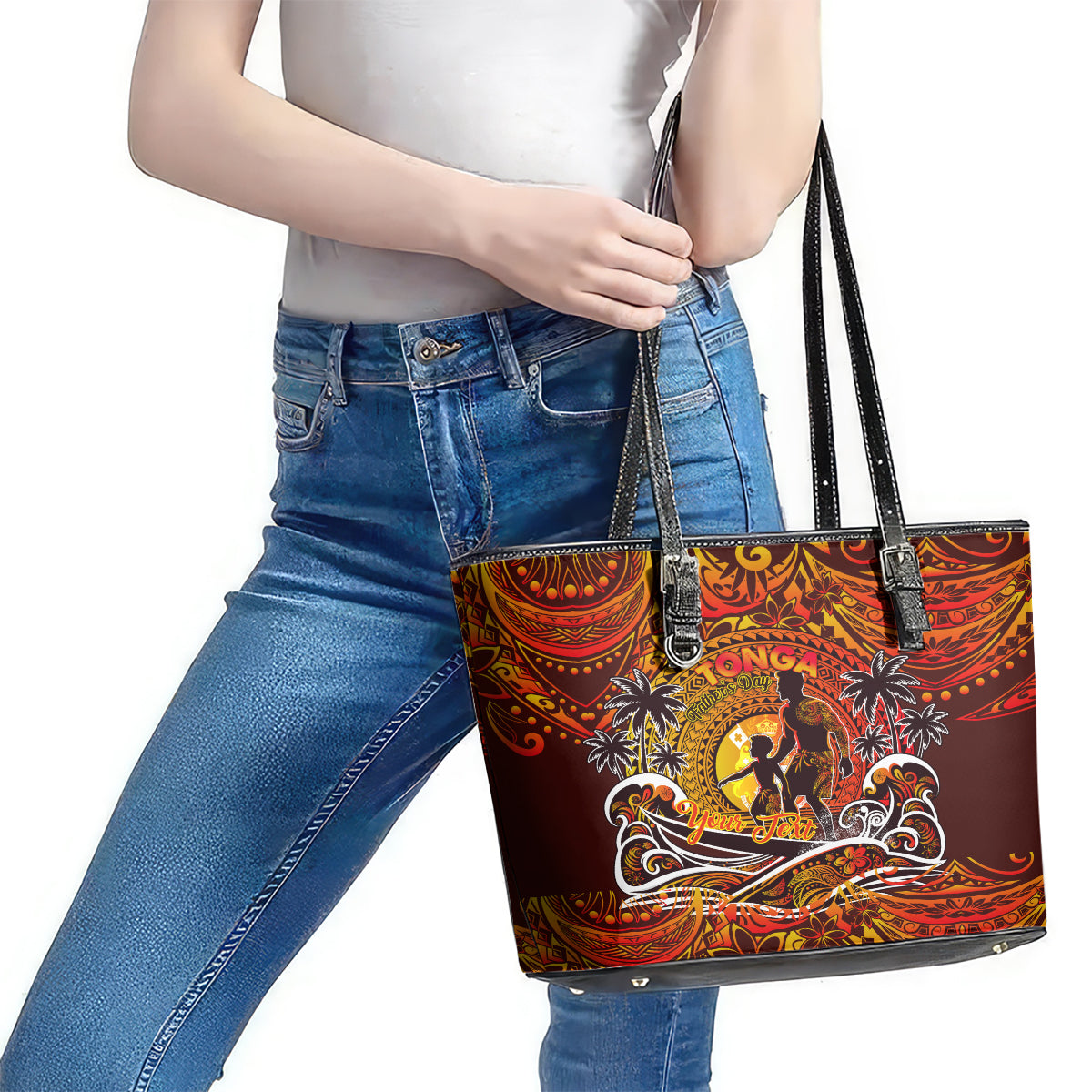Father's Day Tonga Leather Tote Bag Special Dad Polynesia Paradise DT02 - Polynesian Pride