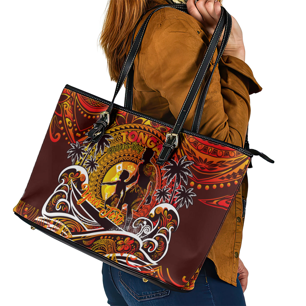 Father's Day Tonga Leather Tote Bag Special Dad Polynesia Paradise DT02 - Polynesian Pride