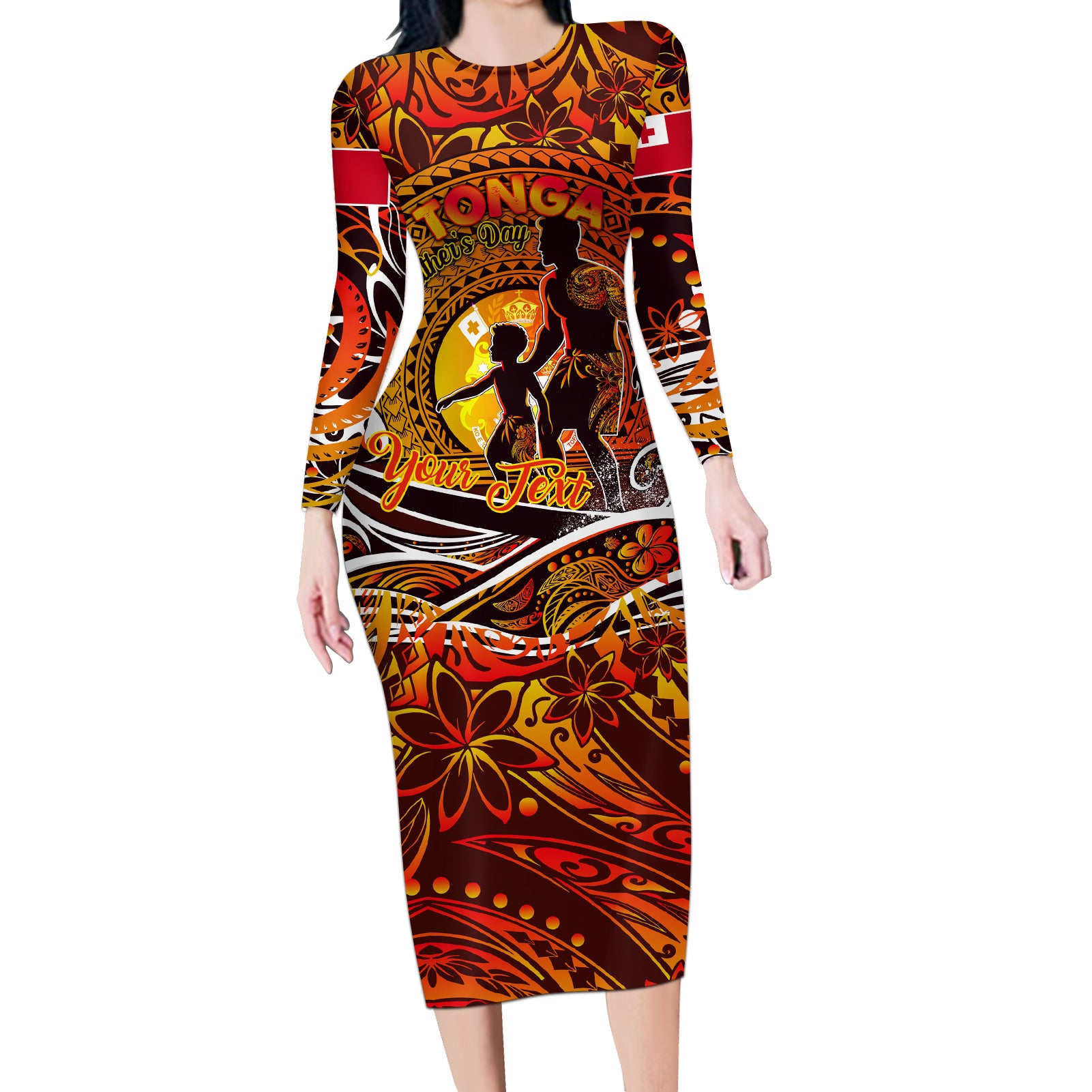 Father's Day Tonga Long Sleeve Bodycon Dress Special Dad Polynesia Paradise