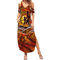 Father's Day Tonga Summer Maxi Dress Special Dad Polynesia Paradise DT02 Women Orange - Polynesian Pride