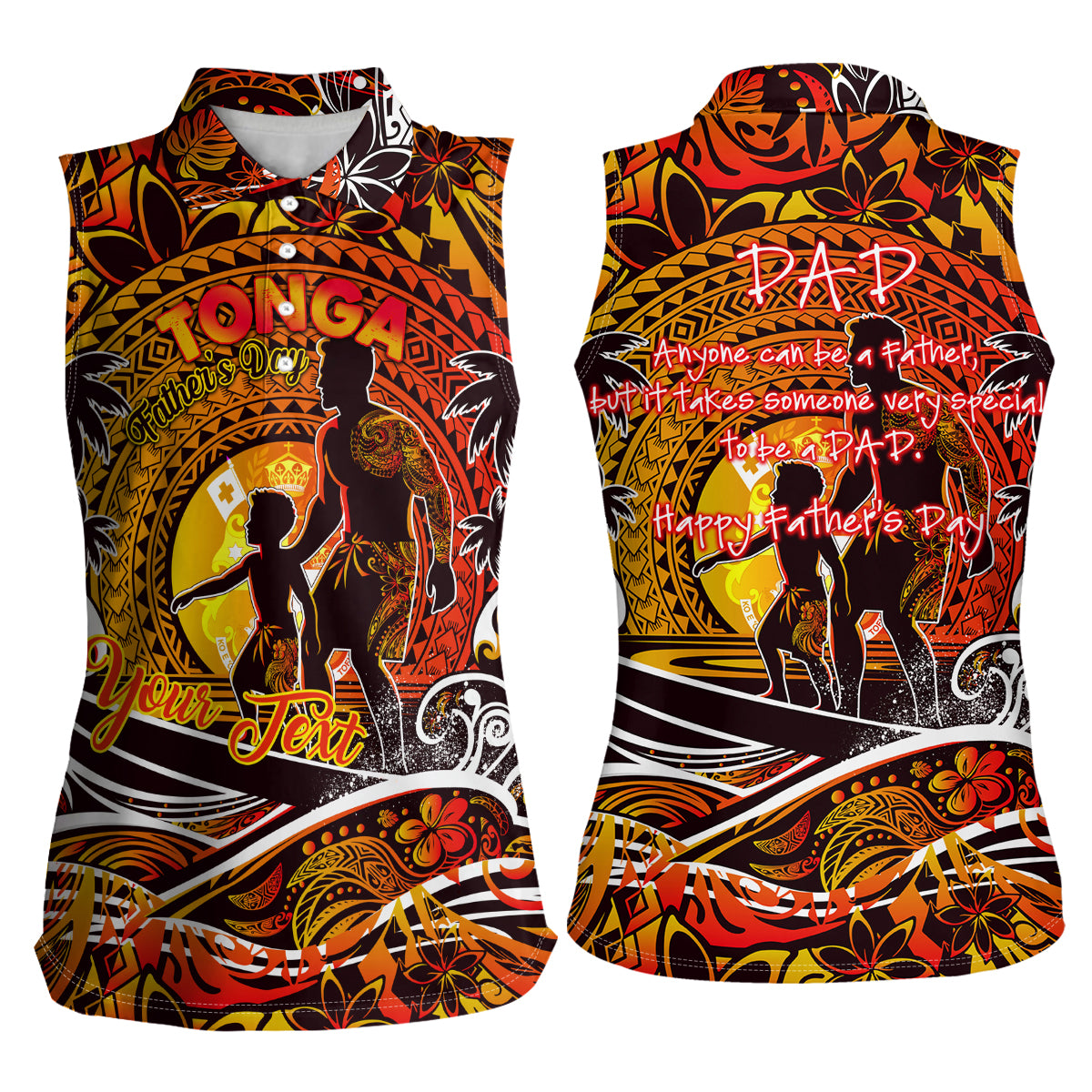 Father's Day Tonga Women Sleeveless Polo Shirt Special Dad Polynesia Paradise