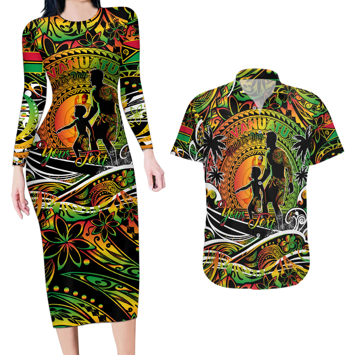 Father's Day Vanuatu Couples Matching Long Sleeve Bodycon Dress and Hawaiian Shirt Special Dad Polynesia Paradise DT02 Art - Polynesian Pride