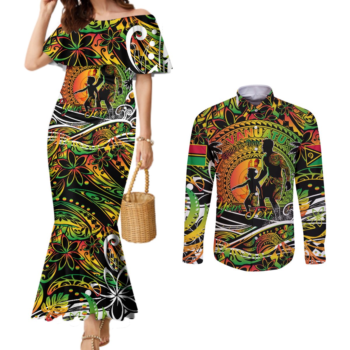 Father's Day Vanuatu Couples Matching Mermaid Dress and Long Sleeve Button Shirt Special Dad Polynesia Paradise DT02 Art - Polynesian Pride