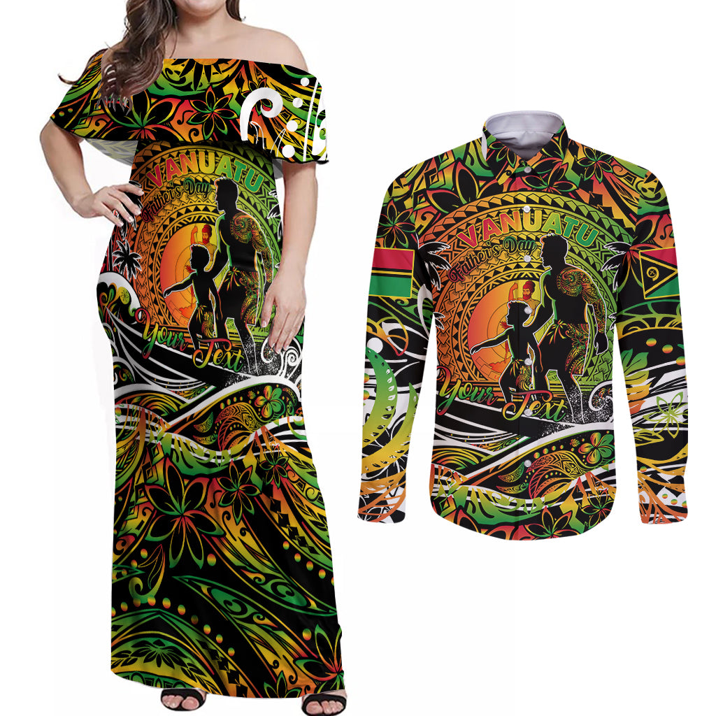 Father's Day Vanuatu Couples Matching Off Shoulder Maxi Dress and Long Sleeve Button Shirt Special Dad Polynesia Paradise DT02 Art - Polynesian Pride