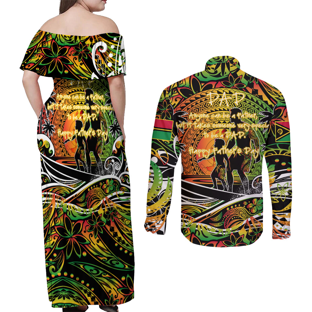 Father's Day Vanuatu Couples Matching Off Shoulder Maxi Dress and Long Sleeve Button Shirt Special Dad Polynesia Paradise DT02 - Polynesian Pride