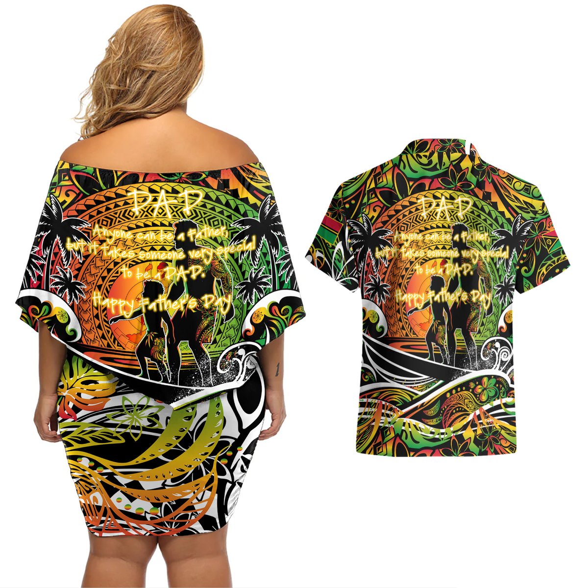 Father's Day Vanuatu Couples Matching Off Shoulder Short Dress and Hawaiian Shirt Special Dad Polynesia Paradise DT02 - Polynesian Pride