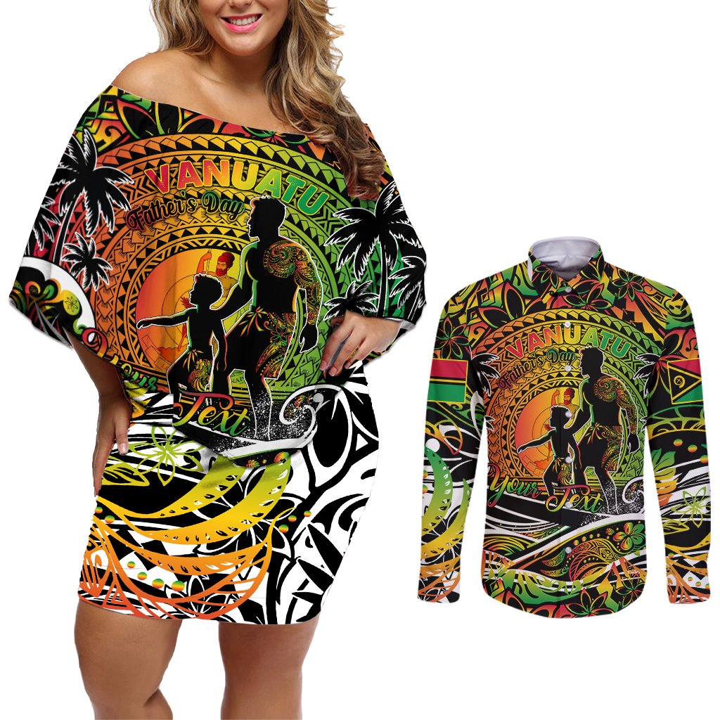Father's Day Vanuatu Couples Matching Off Shoulder Short Dress and Long Sleeve Button Shirt Special Dad Polynesia Paradise DT02 Art - Polynesian Pride