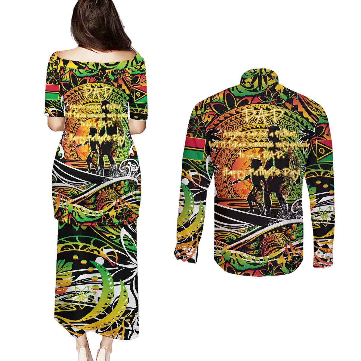 Father's Day Vanuatu Couples Matching Puletasi and Long Sleeve Button Shirt Special Dad Polynesia Paradise DT02 - Polynesian Pride