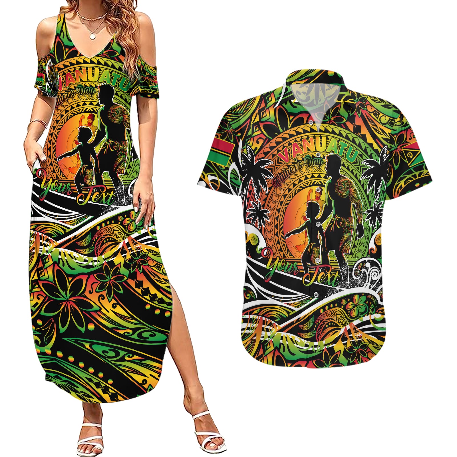 Father's Day Vanuatu Couples Matching Summer Maxi Dress and Hawaiian Shirt Special Dad Polynesia Paradise