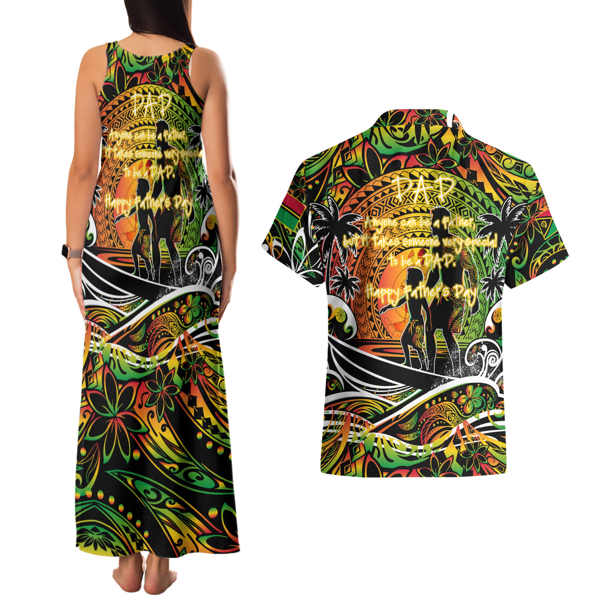 Father's Day Vanuatu Couples Matching Tank Maxi Dress and Hawaiian Shirt Special Dad Polynesia Paradise DT02 - Polynesian Pride