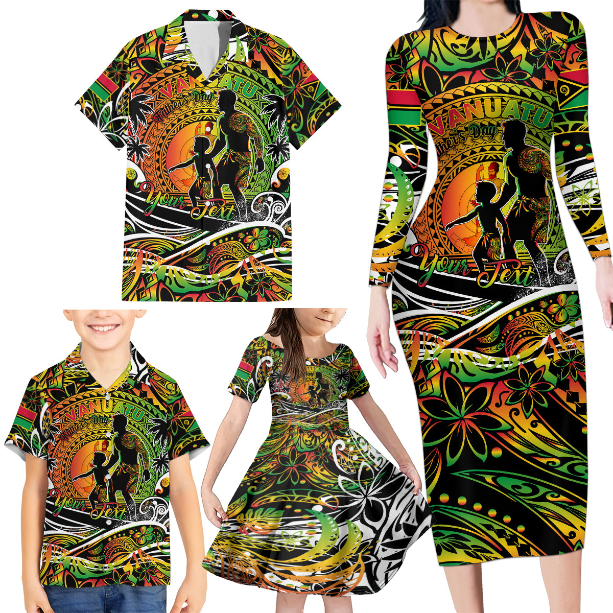 Father's Day Vanuatu Family Matching Long Sleeve Bodycon Dress and Hawaiian Shirt Special Dad Polynesia Paradise