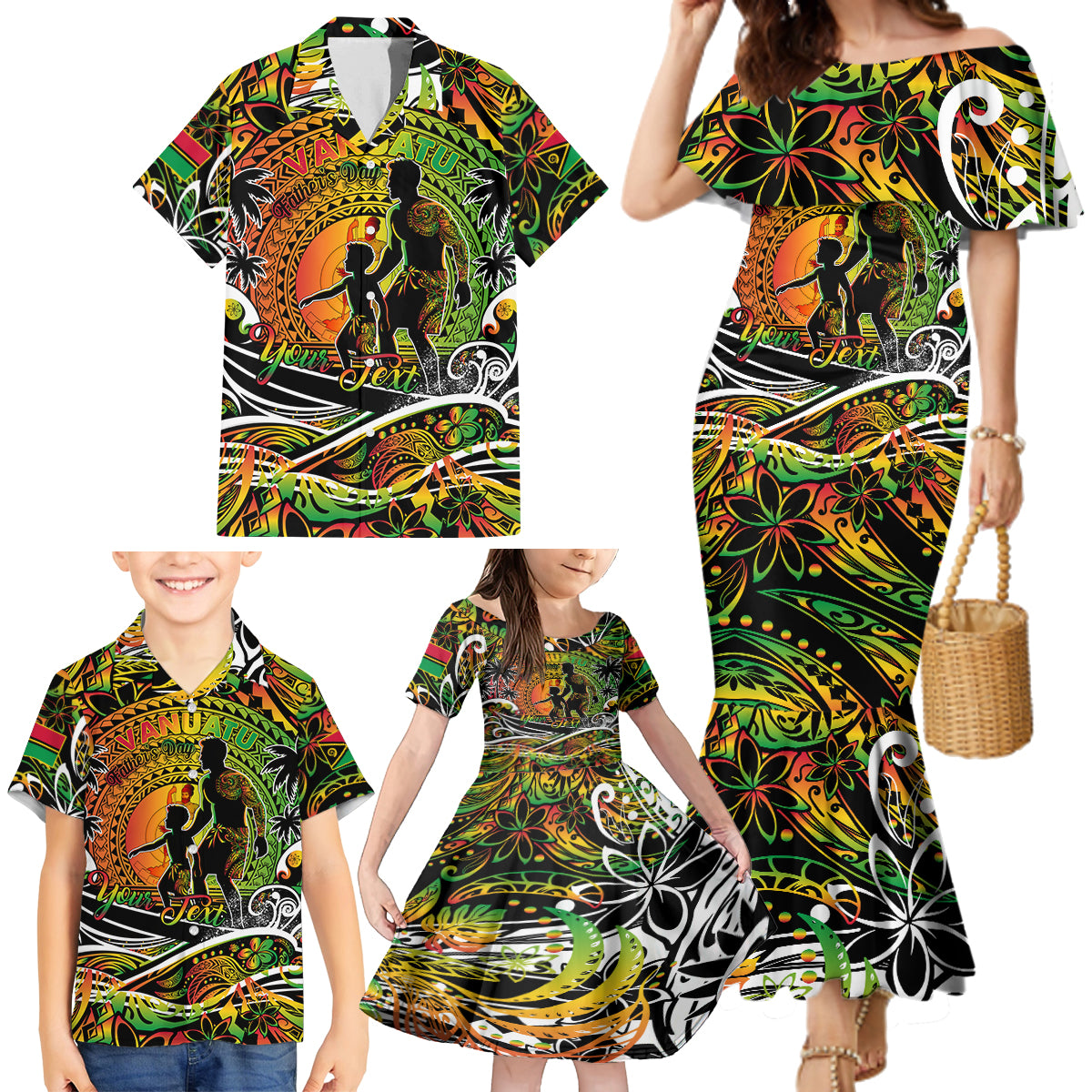 Father's Day Vanuatu Family Matching Mermaid Dress and Hawaiian Shirt Special Dad Polynesia Paradise