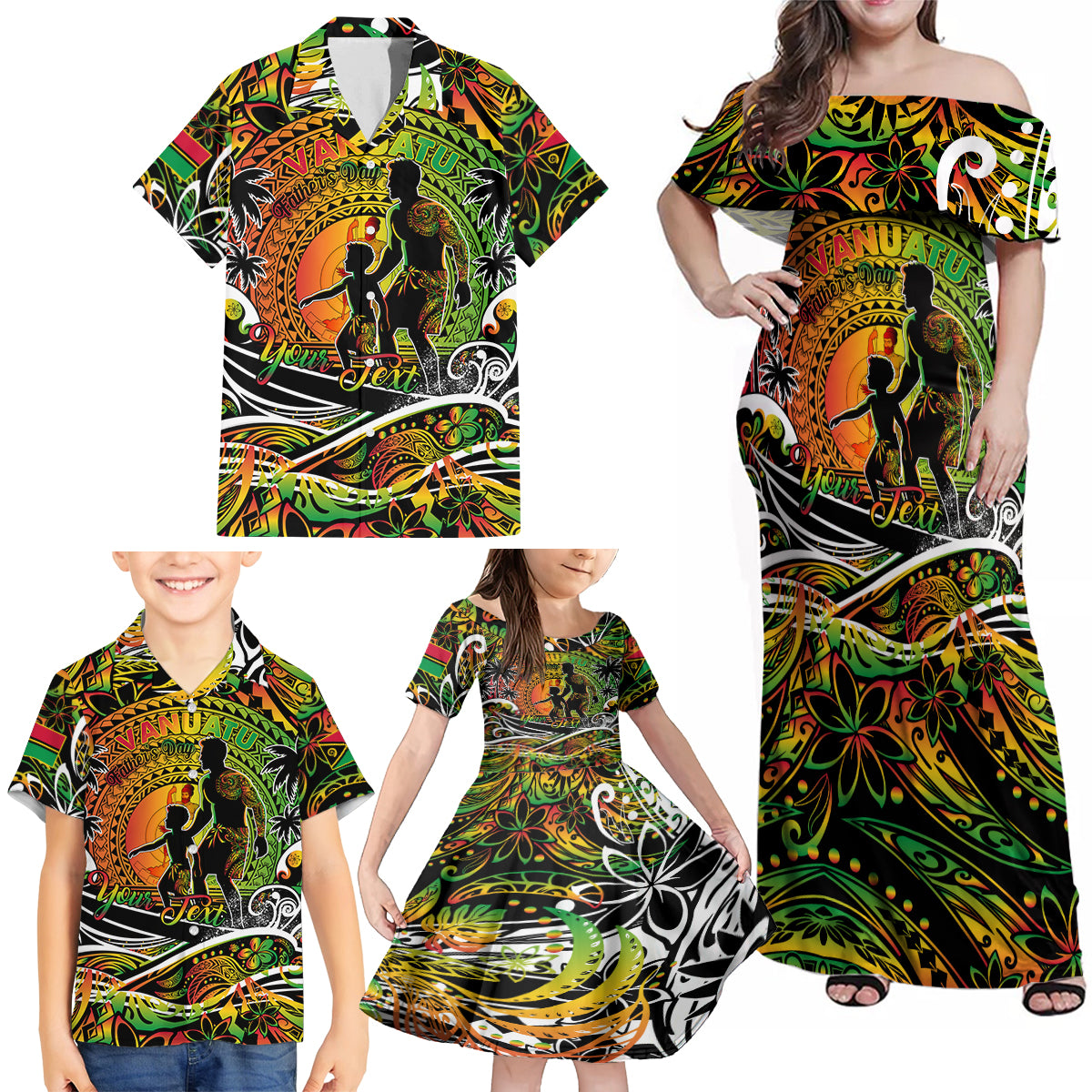 Father's Day Vanuatu Family Matching Off Shoulder Maxi Dress and Hawaiian Shirt Special Dad Polynesia Paradise