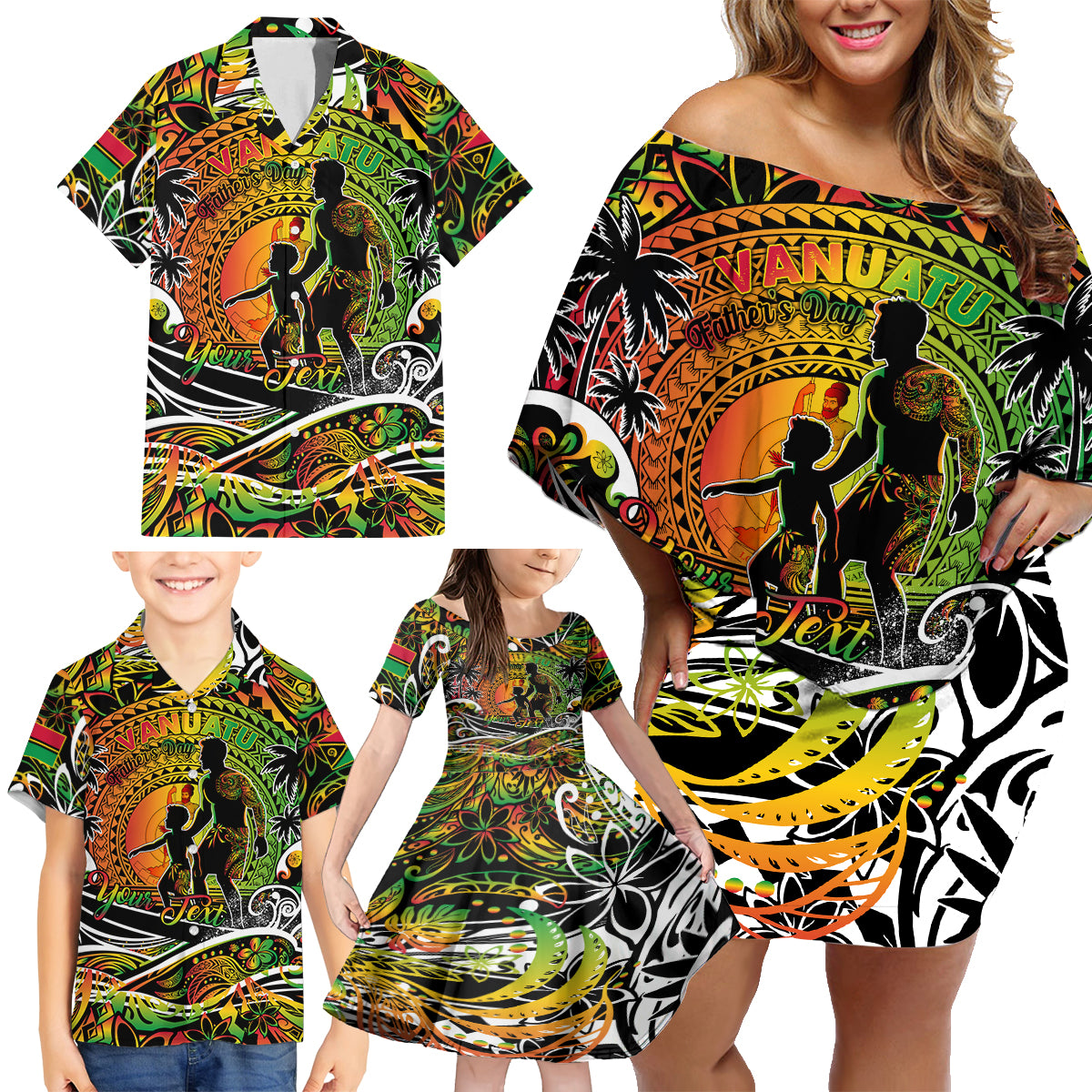 Father's Day Vanuatu Family Matching Off Shoulder Short Dress and Hawaiian Shirt Special Dad Polynesia Paradise