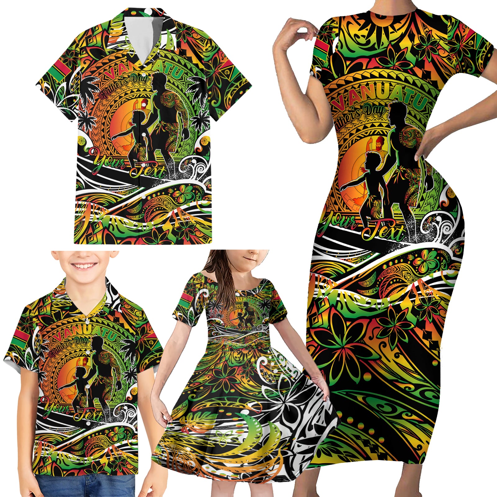 Father's Day Vanuatu Family Matching Short Sleeve Bodycon Dress and Hawaiian Shirt Special Dad Polynesia Paradise