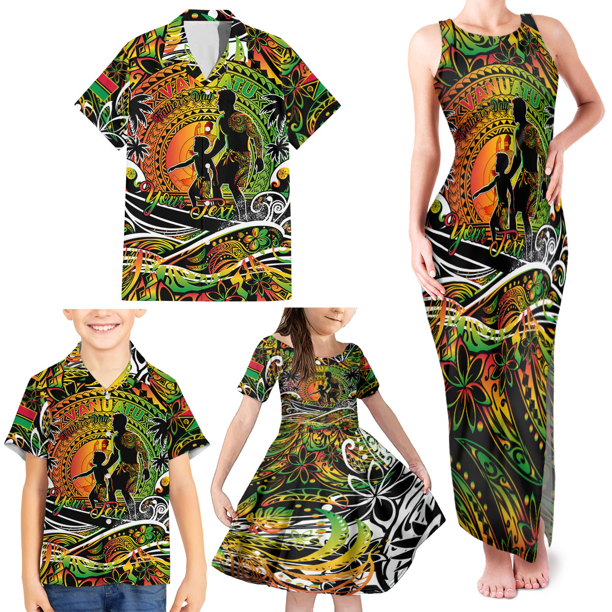 Father's Day Vanuatu Family Matching Tank Maxi Dress and Hawaiian Shirt Special Dad Polynesia Paradise