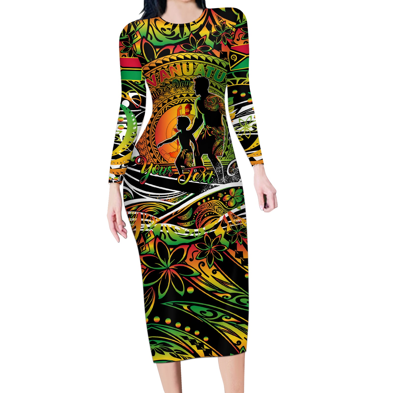 Father's Day Vanuatu Long Sleeve Bodycon Dress Special Dad Polynesia Paradise