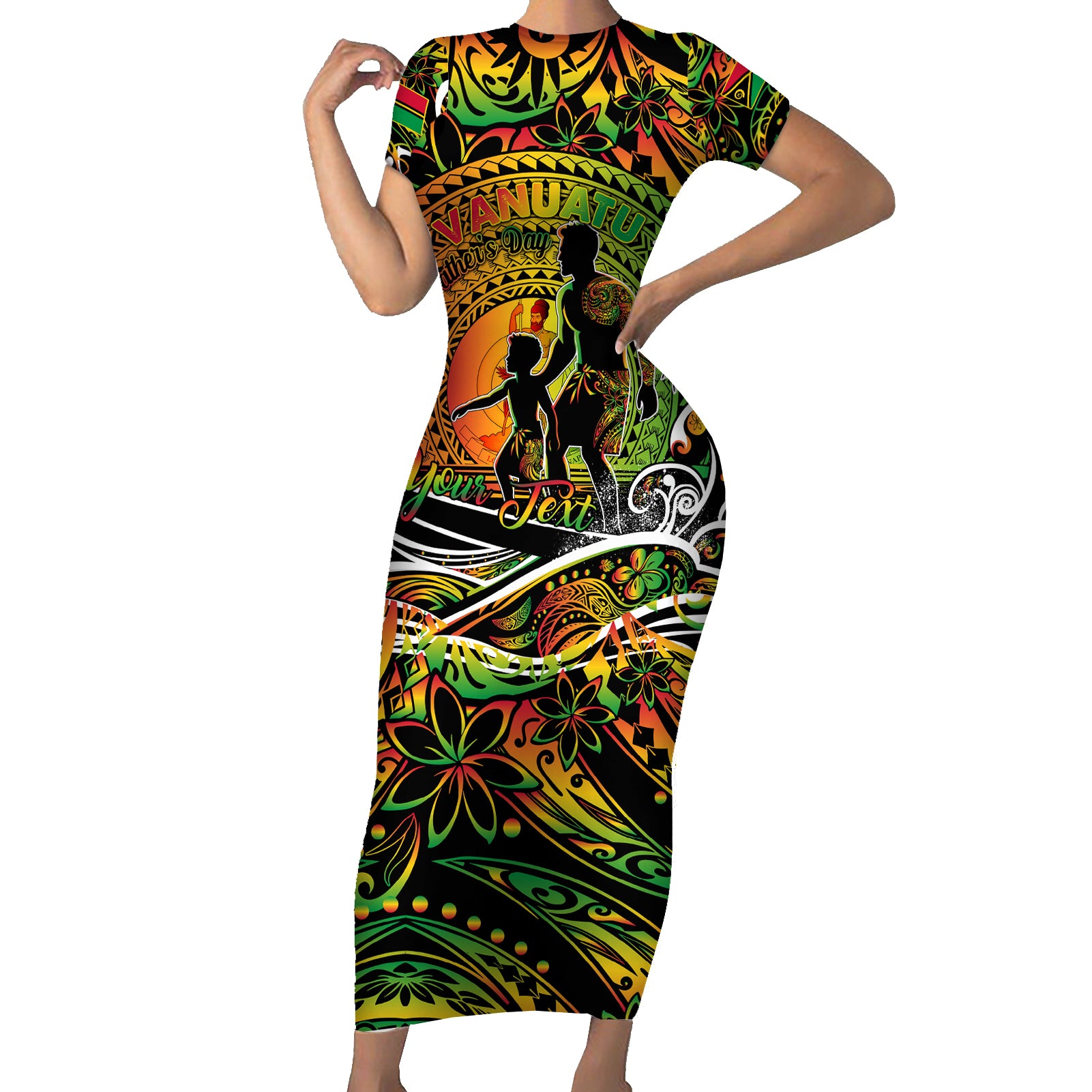 Father's Day Vanuatu Short Sleeve Bodycon Dress Special Dad Polynesia Paradise